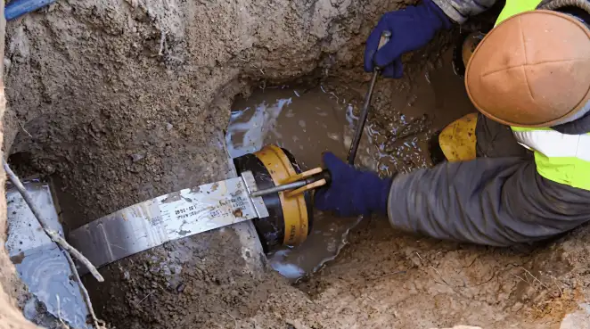 Technician performing underground drainage repair for foundation protection and gutter systems in Jackson, MS